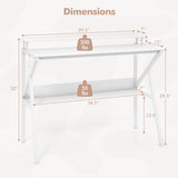 Space Saving Computer Desk with Monitor Stand and Extra Storage Shelf for Work Study-White