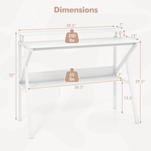 Space Saving Computer Desk with Monitor Stand and Extra Storage Shelf for Work Study-White