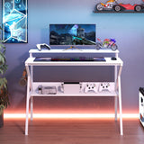 Space Saving Computer Desk with Monitor Stand and Extra Storage Shelf for Work Study-White