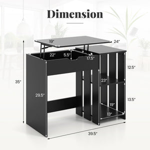 Space Saving Computer Desk with Hidden Compartment and Open Storage Shelves-Black