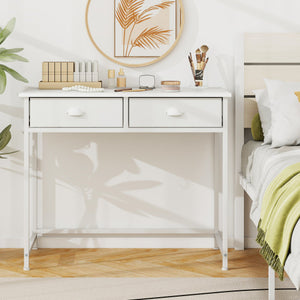 Space Saving Home Office Desk with 2 Fabric Drawers and 4 Hanging Hooks-White