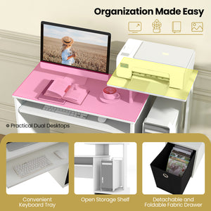 Space-saving Computer Desk with Pull-out Keyboard Tray-White