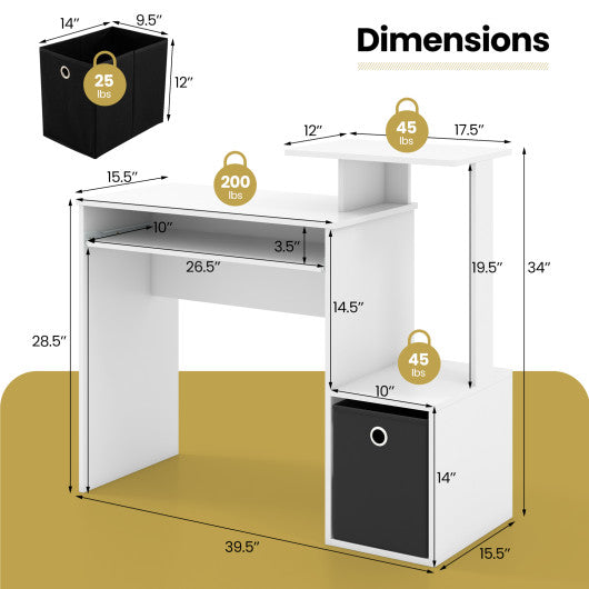 Space-saving Computer Desk with Pull-out Keyboard Tray-White