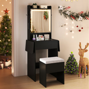 Space-saving Vanity Desk with Mirror and Lights for Bedroom-Black