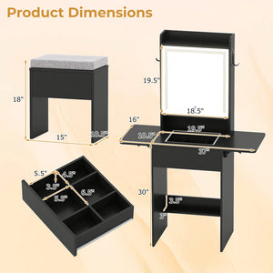 Space-saving Vanity Desk with Mirror and Lights for Bedroom-Black