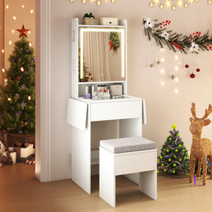 Space-saving Vanity Desk with Mirror and Lights for Bedroom-White