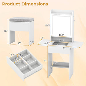 Space-saving Vanity Desk with Mirror and Lights for Bedroom-White