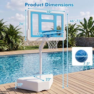Splash & Shoot Pool Basketball Hoop with Adjustable Height & 2 Balls and Pump-Blue