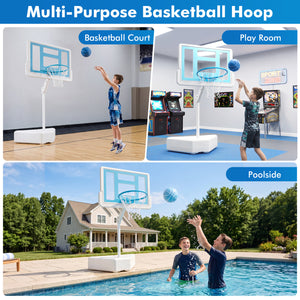 Splash & Shoot Pool Basketball Hoop with Adjustable Height & 2 Balls and Pump-Blue