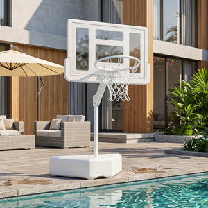 Splash & Shoot Pool Basketball Hoop with Adjustable Height & 2 Balls and Pump-White