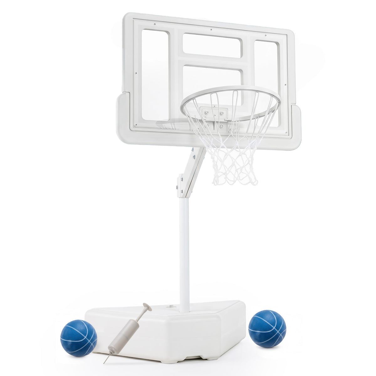 Splash & Shoot Pool Basketball Hoop with Adjustable Height & 2 Balls and Pump-White