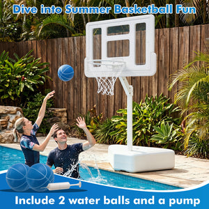 Splash & Shoot Pool Basketball Hoop with Adjustable Height & 2 Balls and Pump-White