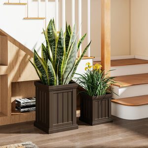 Square Plastic Planters Set of 2 Small Flower Pots with Drainage Holes and Nesting Design-Brown