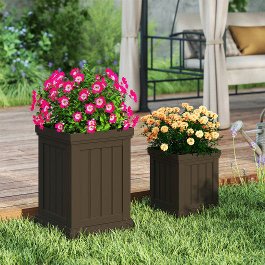 Square Plastic Planters Set of 2 Small Flower Pots with Drainage Holes and Nesting Design-Brown
