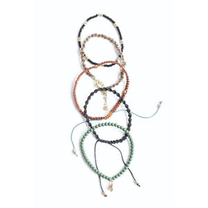 Stackable Bead and Woven Cord Stack of 5 Bracelets | Cute & Trendy Adjustable Stacked Fashion Jewelry