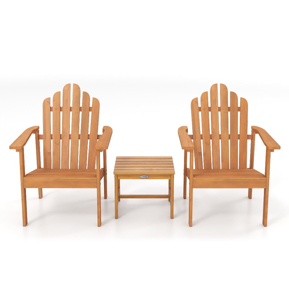 Stackable Adirondack Chair Set of 2 with Side Table-Natural