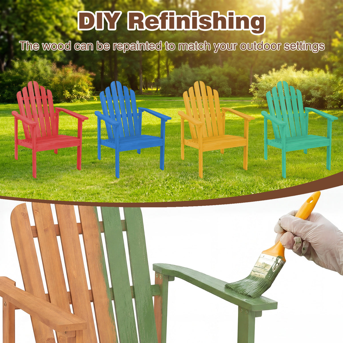 Stackable Adirondack Chair Set of 2 with Side Table-Natural