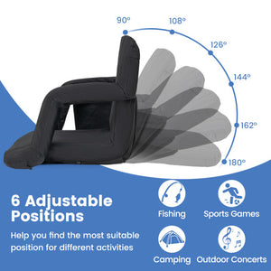 Stadium Seat for Bleachers with Back Support 6 Adjustable Positions-Black