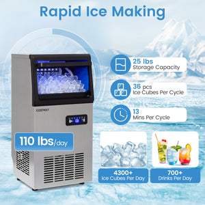 Stainless Steel Commercial Ice Maker 110 lbs/24H
