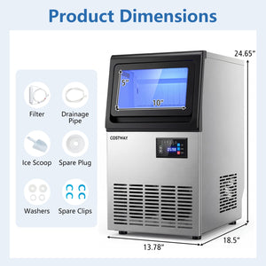Stainless Steel Spary Ice Maker with 30 LBS Storage Capacity and 80 LBS Per Day