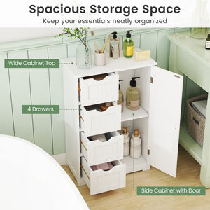 Standing Indoor Wooden Cabinet with 4 Drawers-White