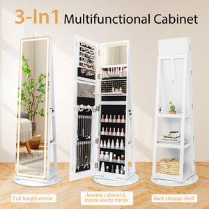 Standing Jewelry Cabinet with Adjustable LED Lights-White