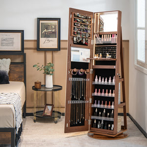 Standing Jewelry Cabinet with Adjustable LED Lights-Brown