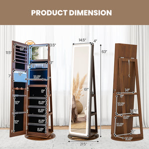 Standing Jewelry Cabinet with Adjustable LED Lights-Brown
