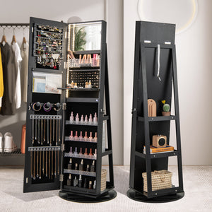 Standing Jewelry Cabinet with Adjustable LED Lights-Black