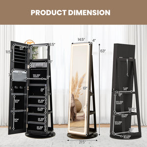 Standing Jewelry Cabinet with Adjustable LED Lights-Black