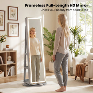 Standing Jewelry Cabinet with Adjustable LED Lights-Gray