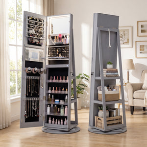 Standing Jewelry Cabinet with Adjustable LED Lights-Gray