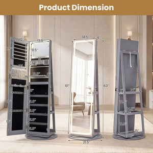 Standing Jewelry Cabinet with Adjustable LED Lights-Gray