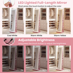 Standing Jewelry Cabinet with Adjustable LED Lights-Pink