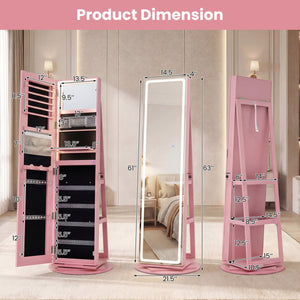 Standing Jewelry Cabinet with Adjustable LED Lights-Pink