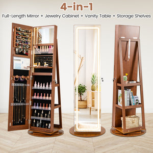 Standing Jewelry Cabinet with Adjustable LED Lights-Brown