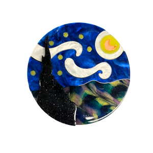 Starry Night Van Gogh Inspired Acetate Large Format Pin Brooch