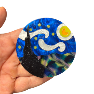 Starry Night Van Gogh Inspired Acetate Large Format Pin Brooch