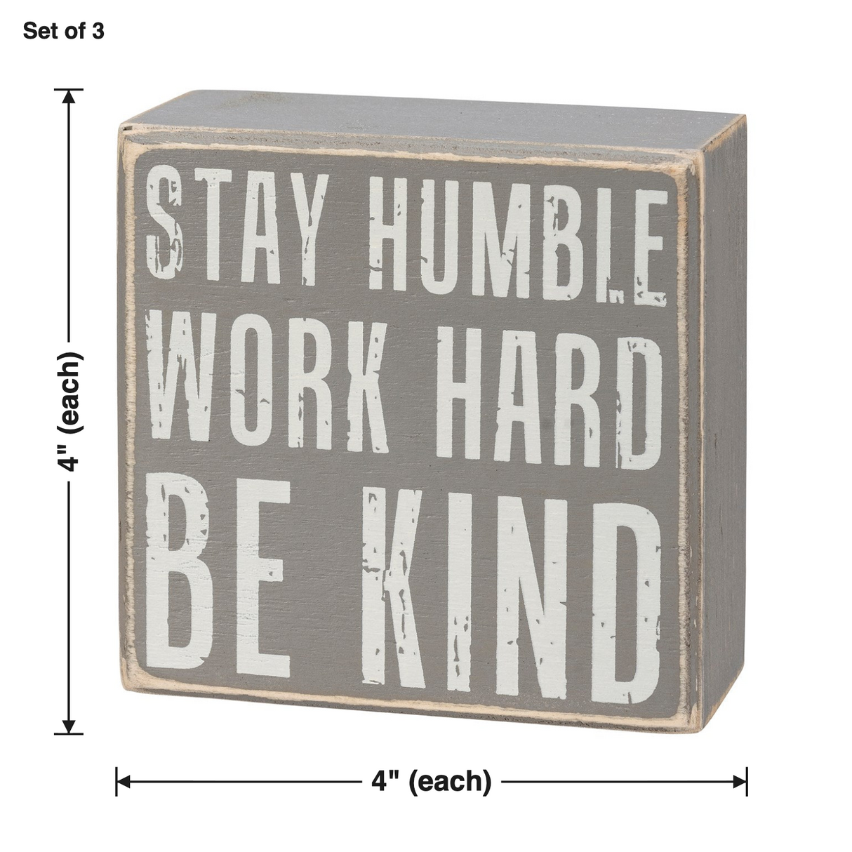 Stay Humble Gray Box Sign Set | Giftable Home Decor | 4" x 4" | Gift for Her