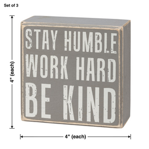 Stay Humble Gray Box Sign Set | Giftable Home Decor | 4" x 4" | Gift for Her