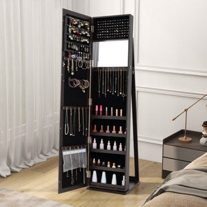 Standing Lockable Jewelry Storage Organizer with Full-Length Mirror-Coffee
