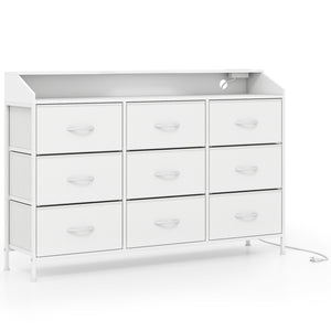 Storage Organizer with LED Lights and 9 Fabric Drawers for Bedroom-White
