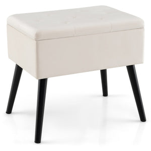 Velvet Storage Ottoman with Solid Wood Legs for Living Room Bedroom-Beige