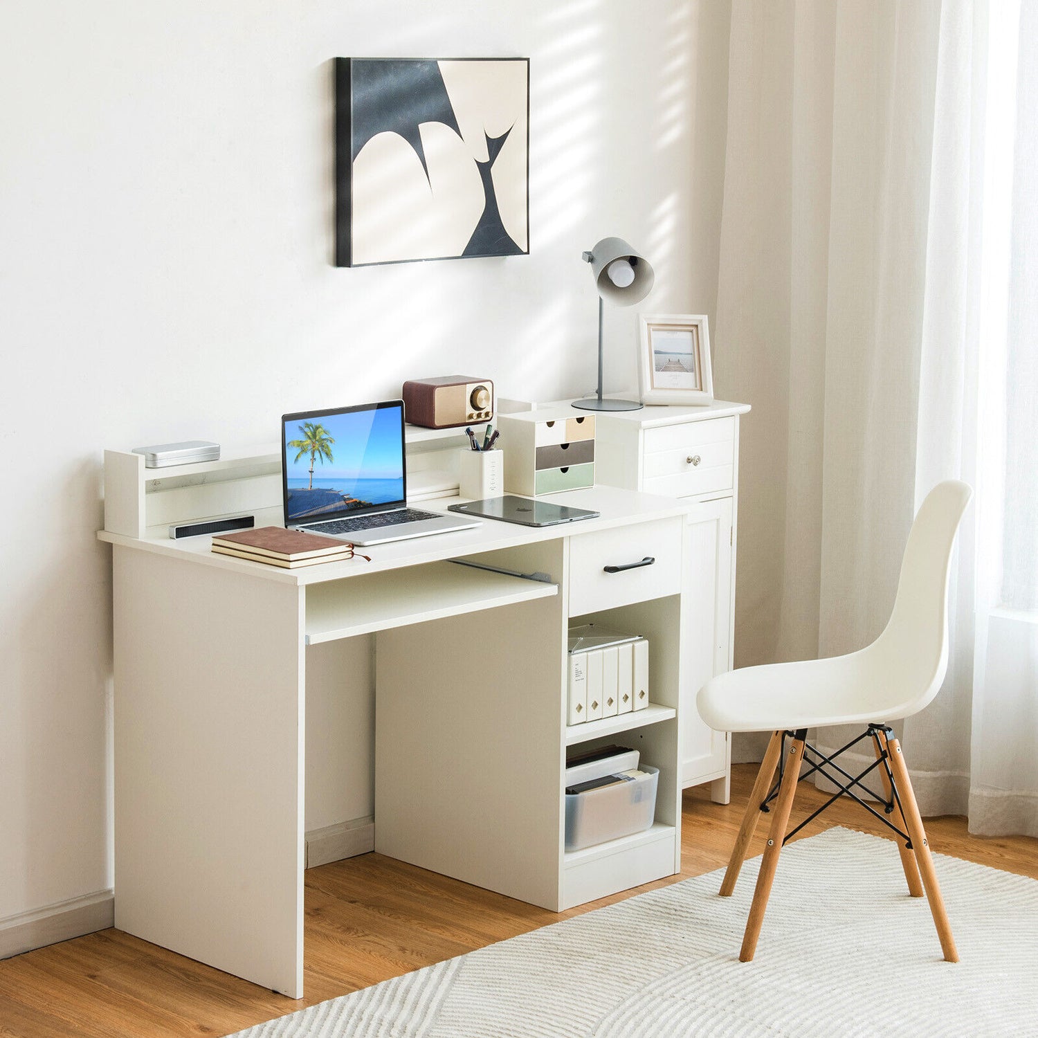 Study Laptop Table with Drawer and Keyboard Tray-Black