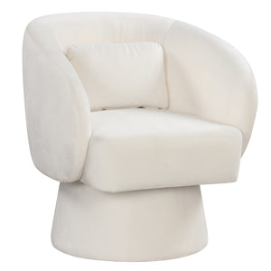 Swivel Accent Chair Upholstered Barrel Chair with Curved Back and Removable Lumbar Pillow-Beige