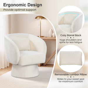 Swivel Accent Chair Upholstered Barrel Chair with Curved Back and Removable Lumbar Pillow-Beige