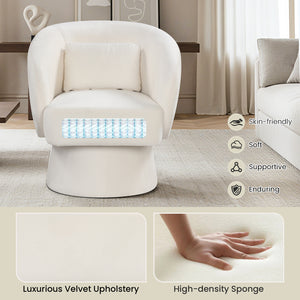 Swivel Accent Chair Upholstered Barrel Chair with Curved Back and Removable Lumbar Pillow-Beige