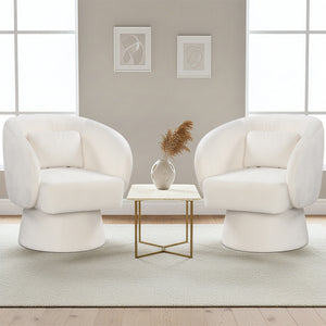 Swivel Accent Chair Upholstered Barrel Chair with Curved Back and Removable Lumbar Pillow-Beige