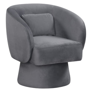 Swivel Accent Chair Upholstered Barrel Chair with Curved Back and Removable Lumbar Pillow-Gray