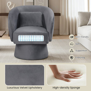 Swivel Accent Chair Upholstered Barrel Chair with Curved Back and Removable Lumbar Pillow-Gray